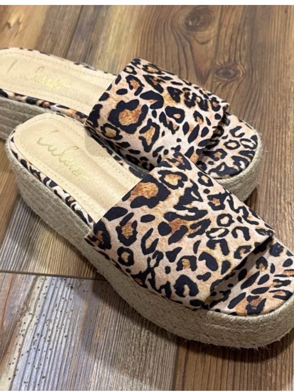 Lulus Leopard Platform Sandals Espadrille Slides Size 8 (Fits 7.5 Runs Small) - Picture 3 of 11